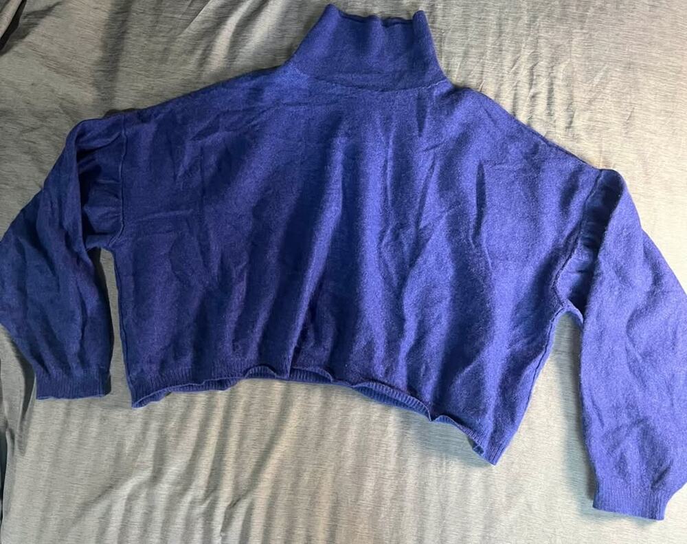 Free People Blue Mock Neck Cropped Cashmere Sweater Size M